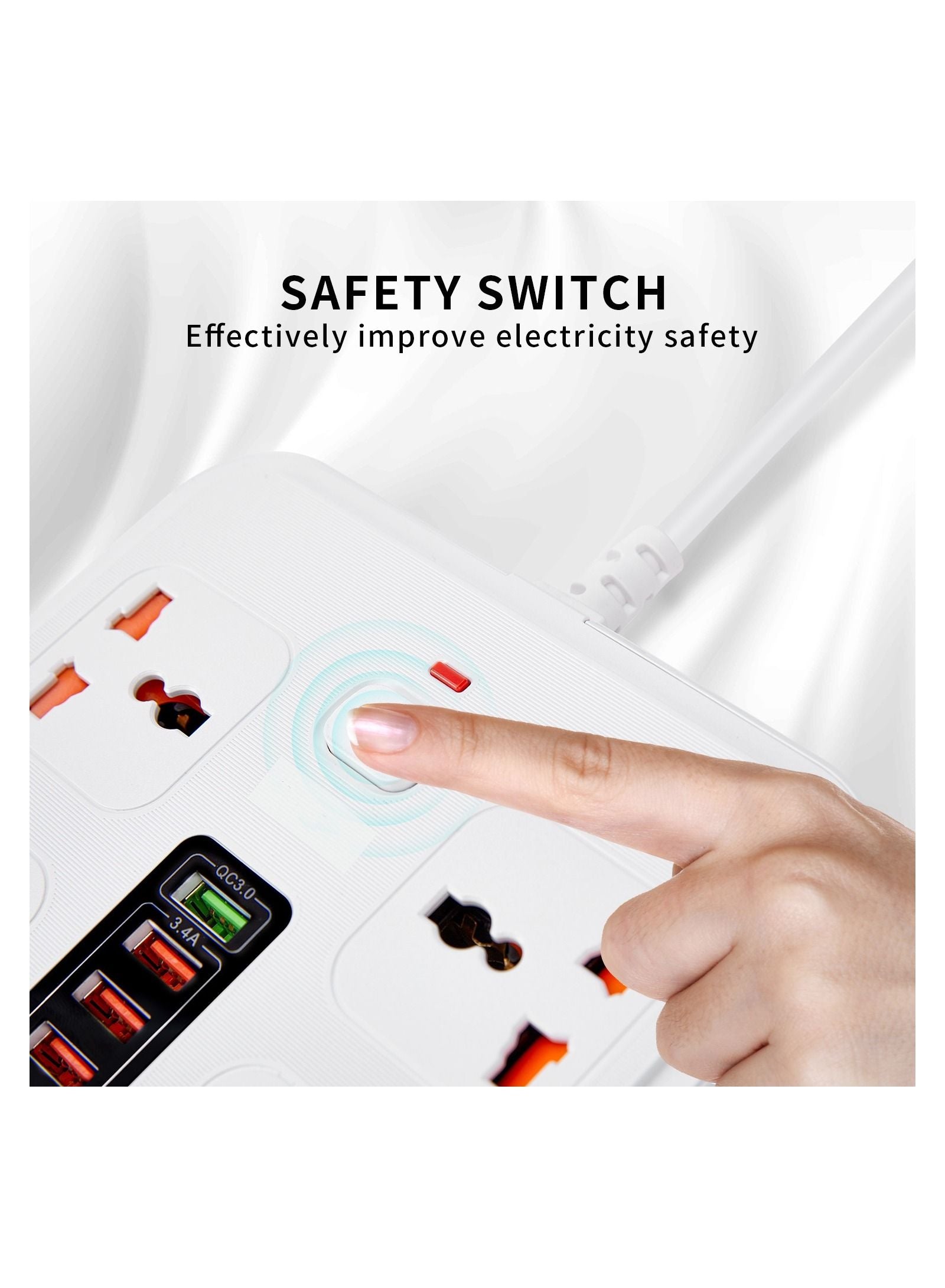 Power Socket with TYPE-C PD 20W + USB QC 3.0 Fast Charging 6 Ports, Universal Power Socket / 4-Way Power Strip / 2m Extension Cable White Power Socket with TYPE-C PD 20W + USB QC 3.0 Fast Charging 6 Ports, Universal Power Socket / 4-Way Power Strip / 2m Extension Cable White